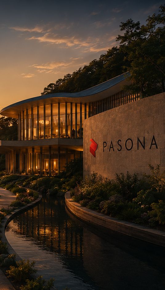 Hotel The Pasona iluminado ao entardecer em Awaji